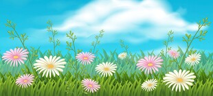 明媚清晨鲜花蝴蝶菊花叶子草地图