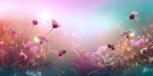 明媚清晨鲜花蝴蝶菊花叶子草地图