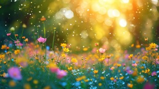 明媚清晨鲜花蝴蝶菊花叶子草地图