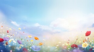 明媚清晨鲜花蝴蝶菊花叶子草地图