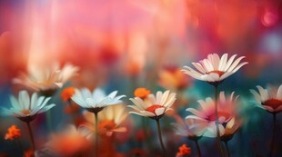 明媚清晨鲜花蝴蝶菊花叶子草地图