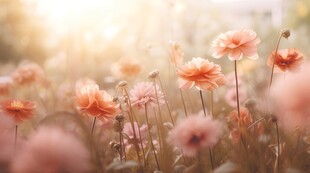 明媚清晨鲜花蝴蝶菊花叶子草地图