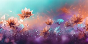 明媚清晨鲜花蝴蝶菊花叶子草地图