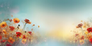 明媚清晨鲜花蝴蝶菊花叶子草地图