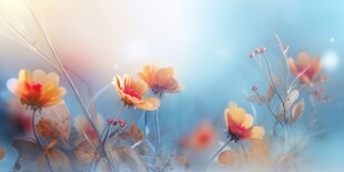 明媚清晨鲜花蝴蝶菊花叶子草地图