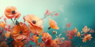 明媚清晨鲜花蝴蝶菊花叶子草地图