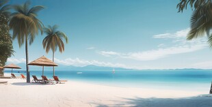 海滩景色云椰子树大海沙滩