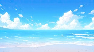 海滩景色云椰子树大海沙滩