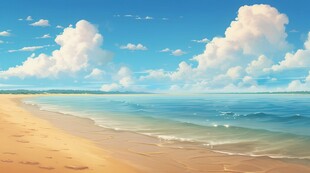 海滩景色云椰子树大海沙滩