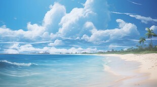 海滩景色云椰子树大海沙滩