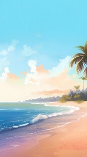 海滩景色云椰子树大海沙滩