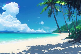 海滩景色云椰子树大海沙滩