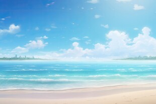 海滩景色云椰子树大海沙滩