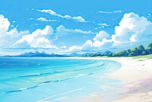 海滩景色云椰子树大海沙滩