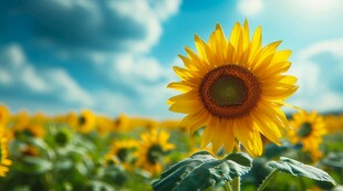 阳光下向日葵秋季丰收场景