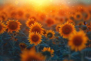 阳光下向日葵秋季丰收场景