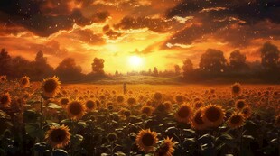 阳光下向日葵秋季丰收场景