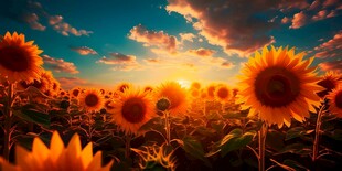 阳光下向日葵秋季丰收场景