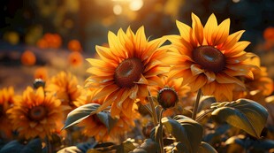 阳光下向日葵秋季丰收场景