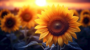 阳光下向日葵秋季丰收场景