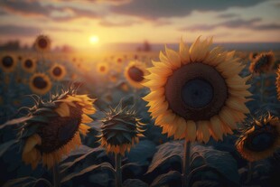 阳光下向日葵秋季丰收场景