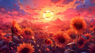 阳光下向日葵秋季丰收场景