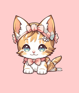 戴蝴蝶结的卡通小猫咪