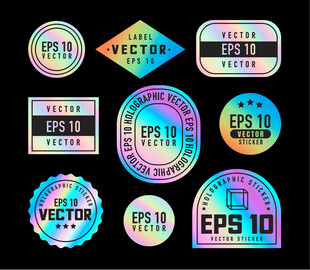 彩色彩虹闪亮徽章标签贴纸