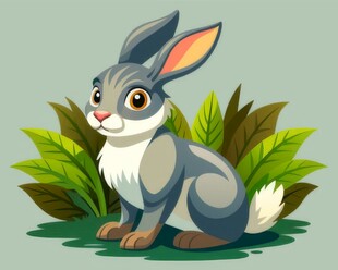 可爱小兔子插画扁平设计纯色背景