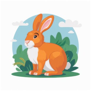 可爱小兔子插画扁平设计纯色背景