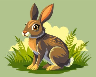 可爱小兔子插画扁平设计纯色背景