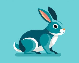 可爱小兔子插画扁平设计纯色背景