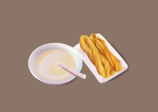 手绘早点豆浆油条 