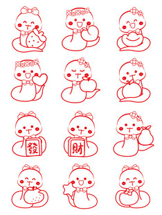 蛇年插画 简笔画线稿 新年图片