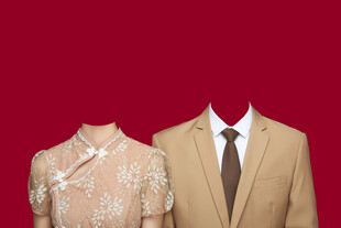 浅黄色结婚证件照