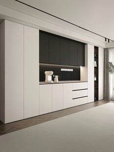 围合高级感装修木作厨房餐边柜子