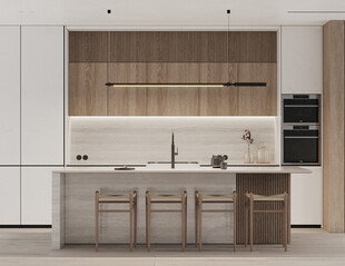 围合高级感装修木作厨房餐边柜子