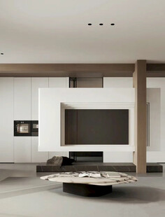 围合高级感装修木作厨房餐边柜子