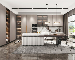 餐厅厨房餐边柜岛台现代简约装修