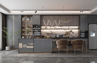 餐厅厨房餐边柜岛台现代简约装修