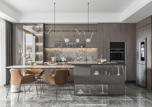 餐厅厨房餐边柜岛台现代简约装修