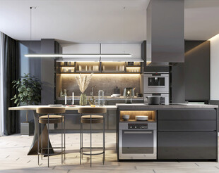 餐厅厨房餐边柜岛台现代简约装修