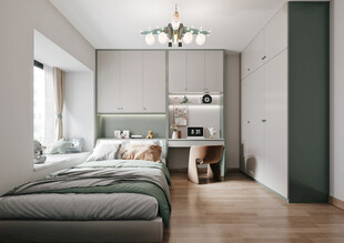 卧室小空间榻榻米书桌床现代装修