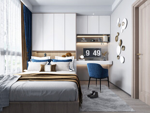 卧室小空间榻榻米书桌床现代装修