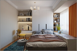 卧室小空间榻榻米书桌床现代装修