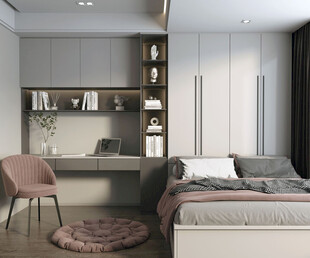 卧室小空间榻榻米书桌床现代装修