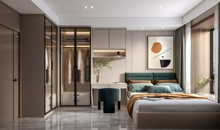 卧室小空间榻榻米书桌床现代装修