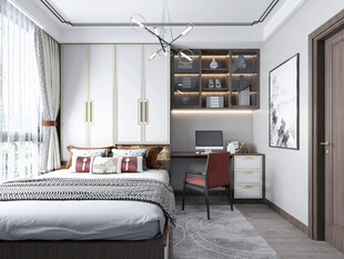 卧室小空间榻榻米书桌床现代装修