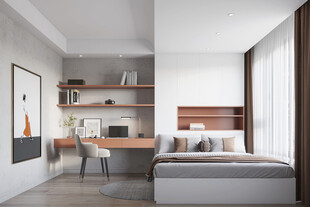 卧室小空间榻榻米书桌床现代装修