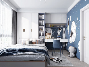 卧室小空间榻榻米书桌床现代装修